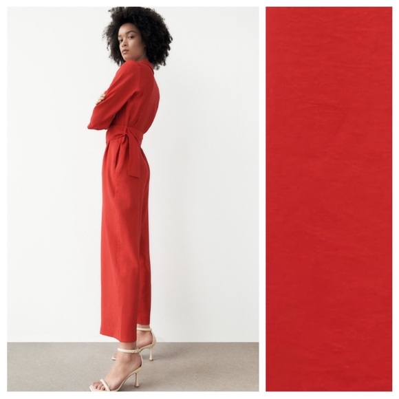 Zara Linen Nautical Crossover Jumpsuit | Red | S - Picture 11 of 12